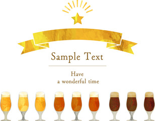 クラフトビール_黒ビール_コピースペース_リボン_グラス_ベクター_イラスト_お酒_アルコール