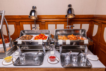 Breakfast: boiled sausage, stewed vegetables
