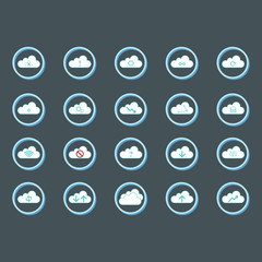 set of flat media cloud icon technology with circle