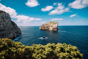 Aerial photo of the island in the middle of the sea in Sardegna