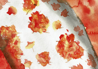Water Color Painting: Autumn Leaves on a Way
