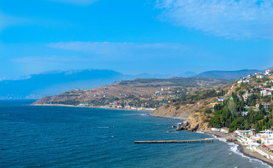 Fototapeta na wymiar View of Crimean Southern Coast of Black sea near Malorechenskoe (Malorichenske) village