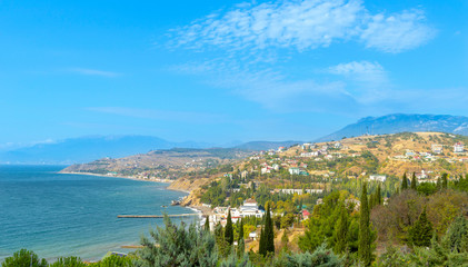Naklejka premium View of Crimean Southern Coast of Black sea near Malorechenskoe (Malorichenske) village
