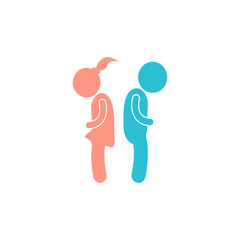 Vector quarrel icon. The man and the woman broken up icon on white isolated background.