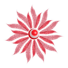 Decorative vector pink flower for printing on clothes, isolated on a white background, delicate, with a pink bead in the center, element for decoration.