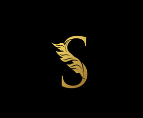 Gold S Floral Luxury Logo Icon, Classy S Swirl Letter Logo Design.
