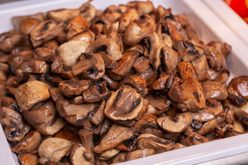 Fried mushrooms, served for breakfast at the hotel