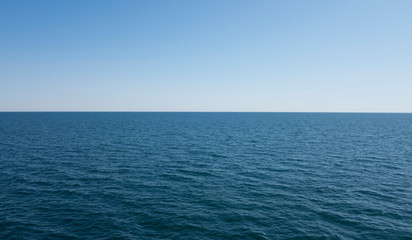 Travel by ferry from Kazakhstan to Azerbaijan on the Caspian sea. From the port of Kuryk to the port of Alat. Seascape.