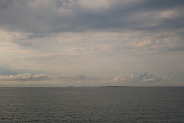 Fototapeta premium Travel by ferry from Kazakhstan to Azerbaijan on the Caspian sea. From the port of Kuryk to the port of Alat. Seascape.