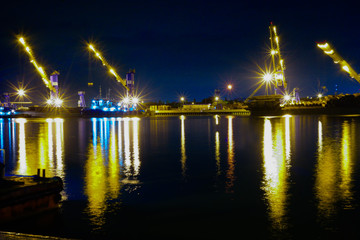 Fototapeta na wymiar Cargo sea port for containers at night