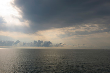 Fototapeta premium Travel by ferry from Kazakhstan to Azerbaijan on the Caspian sea. From the port of Kuryk to the port of Alat. Seascape.
