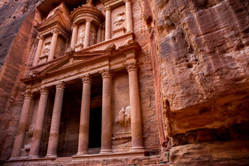 Beauty of rocks and ancient architecture in Petra, Jordan. Ancient temple in Petra, Jordan