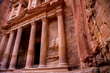 Beauty of rocks and ancient architecture in Petra, Jordan. Ancient temple in Petra, Jordan