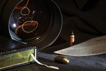 big old lens and book