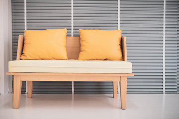 Empty wooden sofa, minimalist style of interior and furniture.