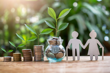 Plant money coins saving growth up to profit interest for concept investment mutual fund finance  and pension retirement