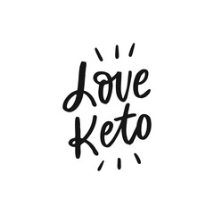 Keto diet hand drawn lettering words for overlay, print. Typographic sign love keto for packaging, menu.