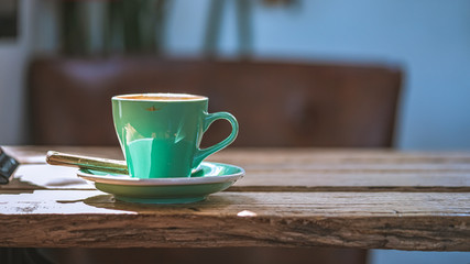 Hot Aroma Coffee In Green Cup