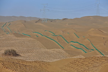 Straw checkerboard sand control barriers. Taklamakan Desert-Xinjiang Uyghur region-China-0374