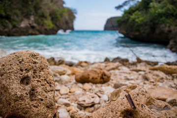 Secret Rocky Beach With Bright Turquoise Water Hidden In A Valley Named Bulian Beach In Nusa...