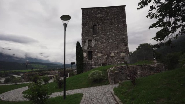 Seeing the historical castle ruins in Rattenberg on a cloudy day.