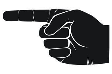 Forefinger, pointing hand. vector icon silhouette