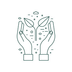 Hands Holding Plant Earth Saving Line Icon