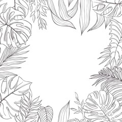 Fototapeta na wymiar Vector background with hand drawn tropical plants. Sketch illustration.