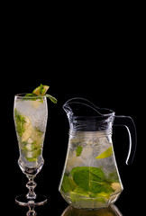 Lemon lemonade with lemons and mint with ice