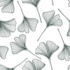 Hand drawn Ginkgo leaves. Vector seamless pattern