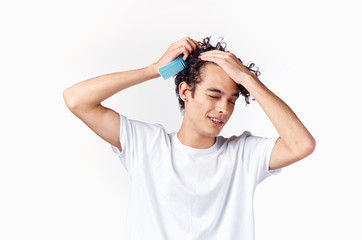 woman with headache isolated on white