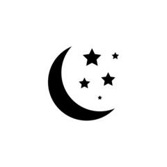 Moon and stars icon, flat black design 