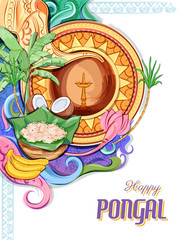 Obraz premium illustration of Happy Pongal Holiday Harvest Festival of Tamil Nadu South India greeting background