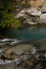 Abkhazia. Jeep trip to the mountains. The Gega waterfall, lake Riza