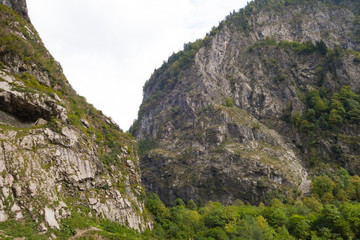 Abkhazia. Jeep trip to the mountains. The Gega waterfall, lake Riza