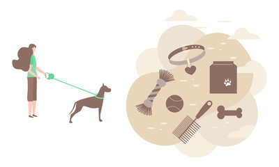 Vector Pet Shop Girl with dog Pet care accessory