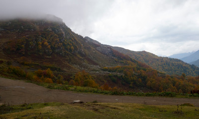Abkhazia. Jeep trip to the mountains. The Gega waterfall, lake Riza