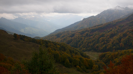 Obraz premium Abkhazia. Jeep trip to the mountains. The Gega waterfall, lake Riza