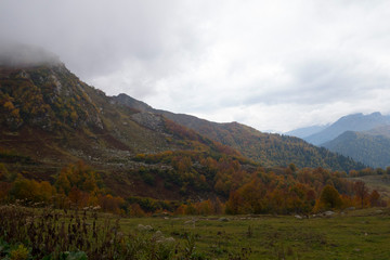 Abkhazia. Jeep trip to the mountains. The Gega waterfall, lake Riza