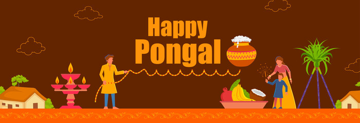 illustration of Happy Pongal Holiday Harvest Festival of Tamil Nadu South India greeting background