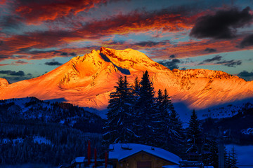 Beautiful Mountian View in Morzine, French Alpine Resort, France during Winter