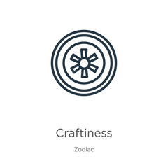 Craftiness icon. Thin linear craftiness outline icon isolated on white background from zodiac collection. Line vector sign, symbol for web and mobile