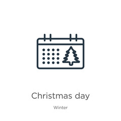 Christmas day icon. Thin linear christmas day outline icon isolated on white background from winter collection. Line vector sign, symbol for web and mobile