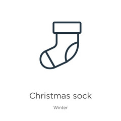 Christmas sock icon. Thin linear christmas sock outline icon isolated on white background from winter collection. Line vector sign, symbol for web and mobile