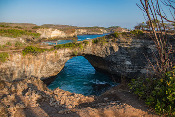 Broken Beach Natural Arc Carved By Turquoise Ocean Water on Nusa Penida, In Bali, Indonesia