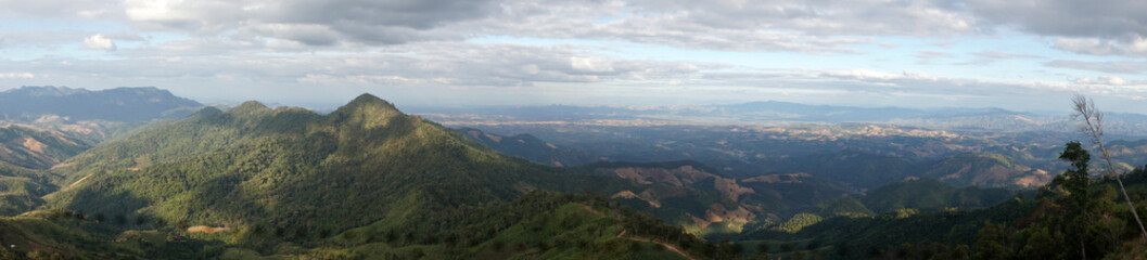 panorama of beautiful landscape of mountains in Khun Sathan National Park, Nan Province, Thailand.