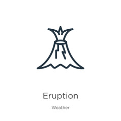 Eruption icon. Thin linear eruption outline icon isolated on white background from weather collection. Line vector sign, symbol for web and mobile