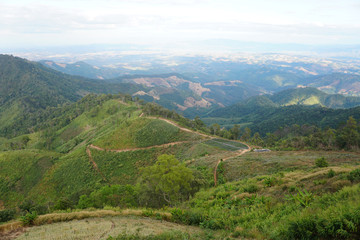 wonderful landscape of mountains in Khun Sathan National Park, Nan Province, Thailand.