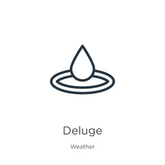 Fototapeta premium Deluge icon. Thin linear deluge outline icon isolated on white background from weather collection. Line vector sign, symbol for web and mobile