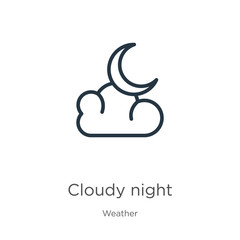 Obraz premium Cloudy night icon. Thin linear cloudy night outline icon isolated on white background from weather collection. Line vector sign, symbol for web and mobile